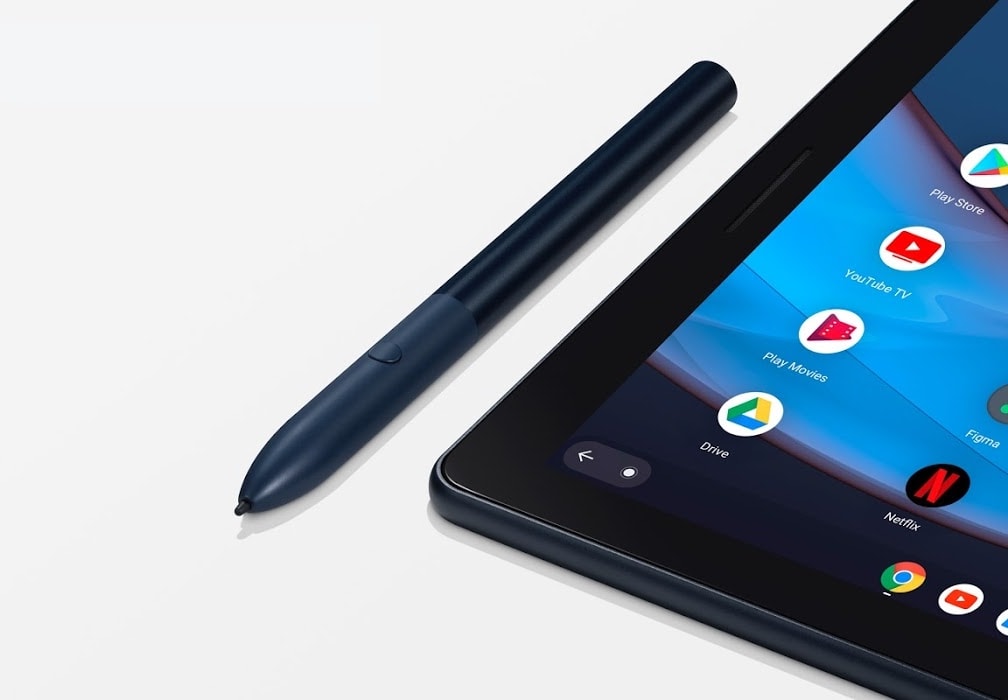Render oficial de la Google Pixel Slate posando junto al lápiz Pixelbook Pen.
