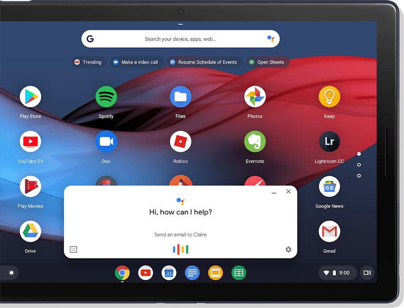 Render oficial de la Google Pixel Slate con Google Assistant en su interior.