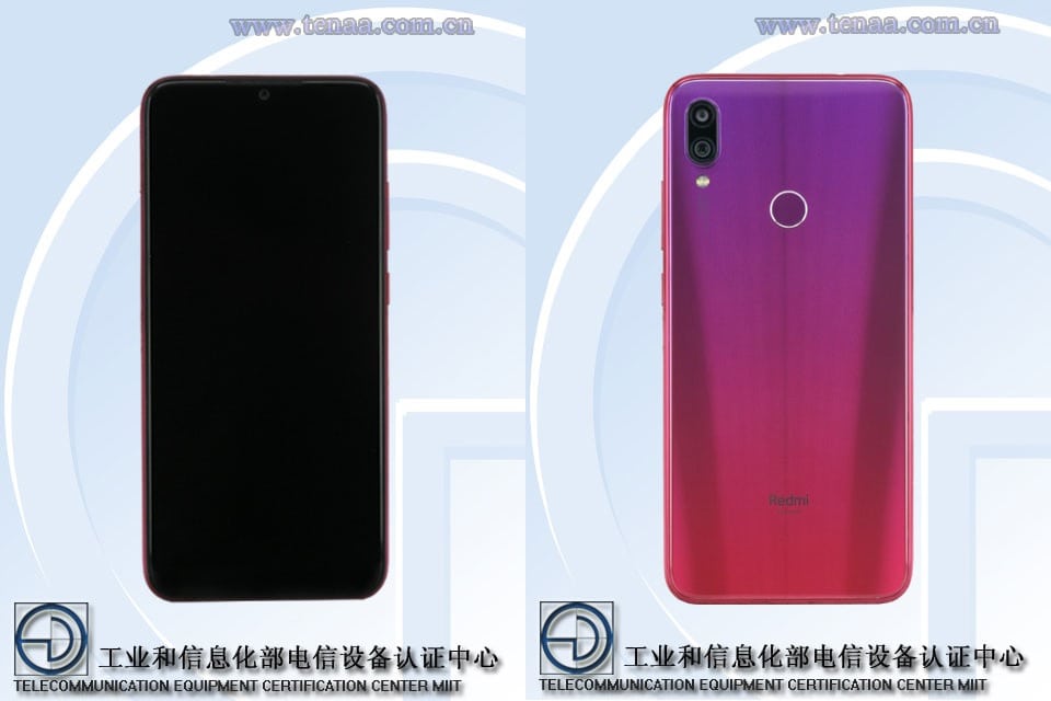 Renders y características del Xiaomi Redmi Note 7 provistos por TENAA
