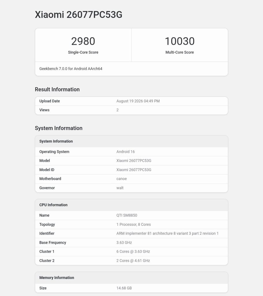 Poco F9 Ultra en Geekbench
